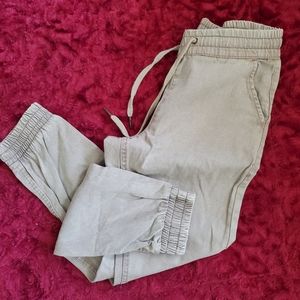KHAKI ELASTIC DRAWSTRING WAIST AND CUFFS JEANS!